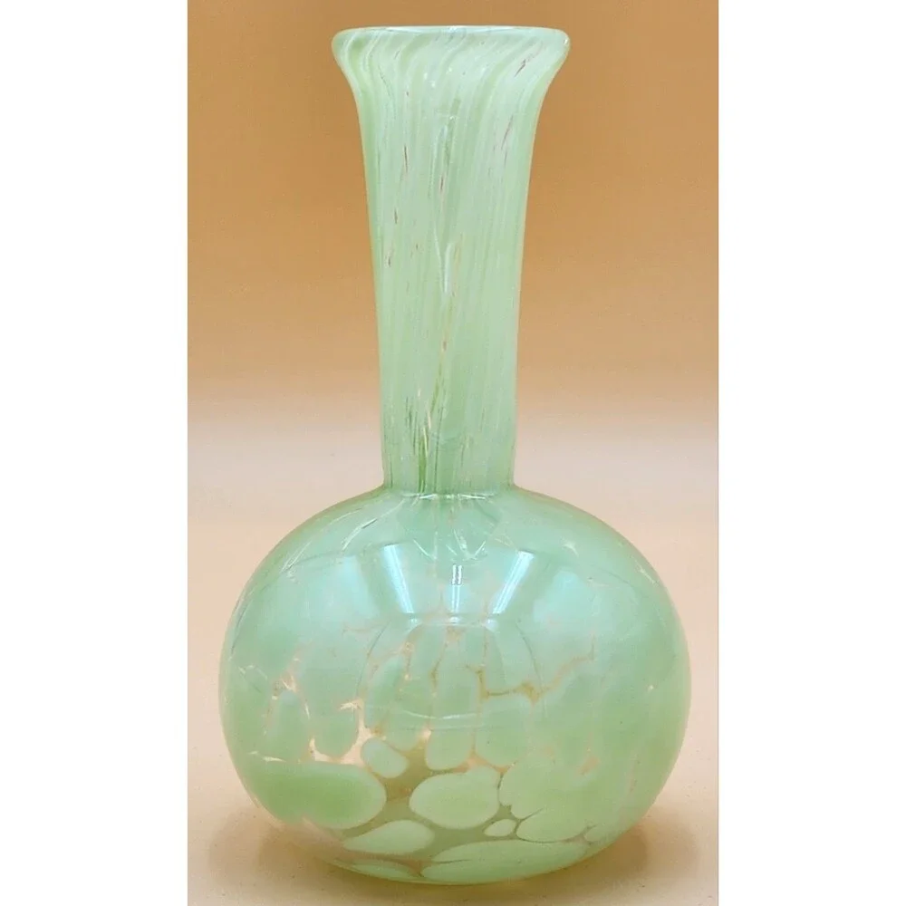 Green & Clear Art Glass Vase Hand Blown ~ Great Pontil Mark